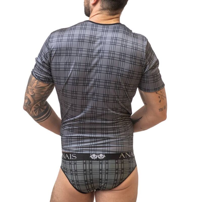 Anais Men Accesories - Balance T-Shirt S, Soft Microfiber in Black, Gray and White Plaid, Perfect Body Fit