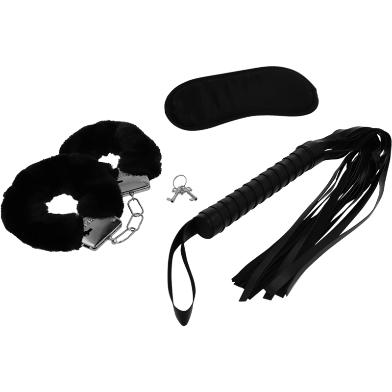 Intense Fetish - Erotic Set 1 with High Quality Vegan Leather Handcuffs, Blindfold and Whip