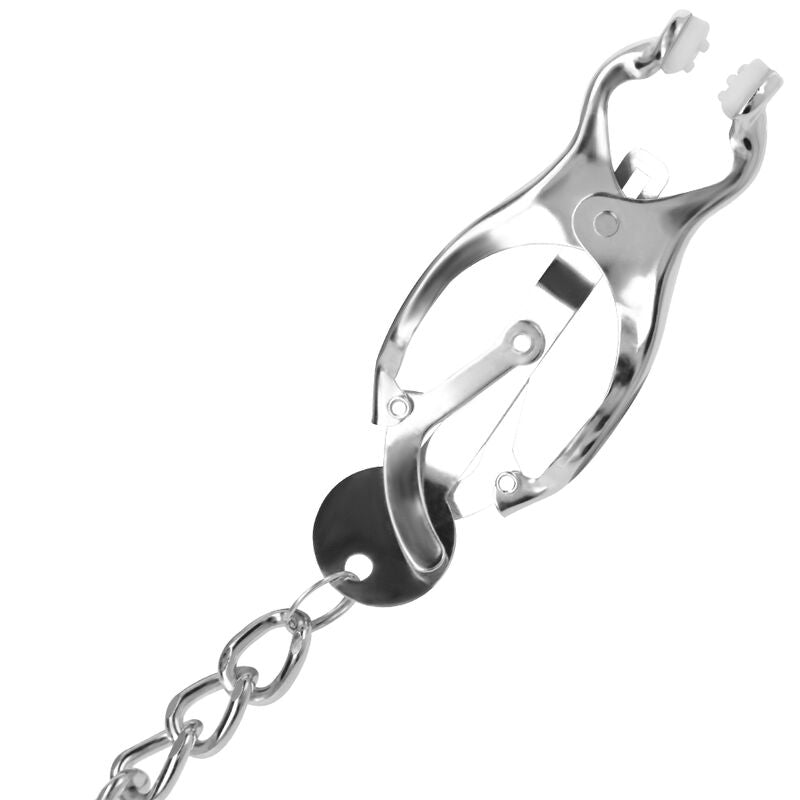 Darkness Bondage - Metal Nipple Clamps With Chain, Set Of Two