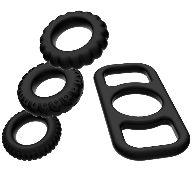 Addicted Toys - Set of 4 Flexible Silicone Penis Rings, Various Diameters