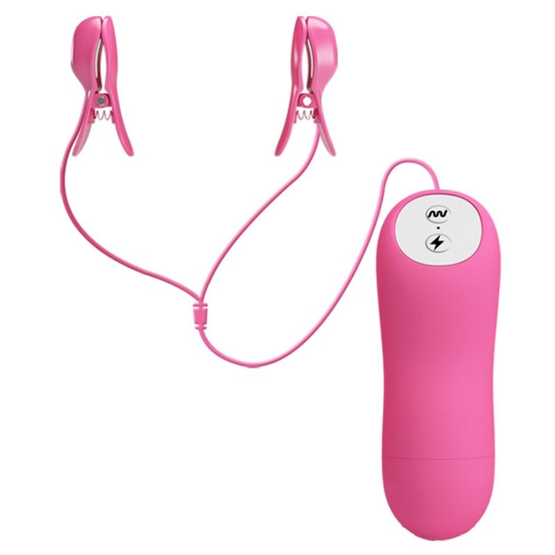 Baile Stimulating - Fuchsia Pink Vibrating Nipple Clips with Vibrations and Electroshocks