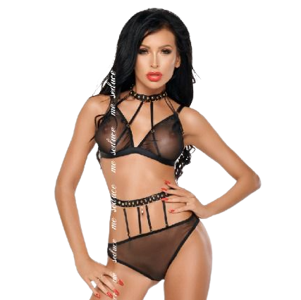 Me-Seduce Set - Dotty Black Bra and Panties S/M