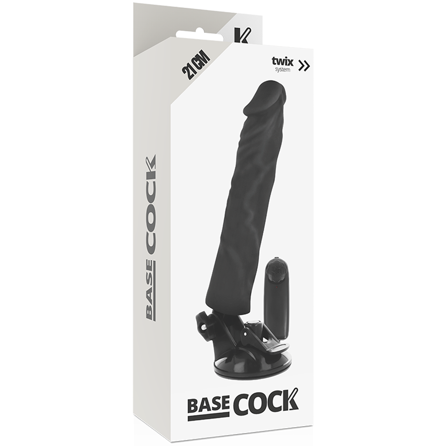 Basecock - Realistic Black Vibrator with Remote Control, 21 cm