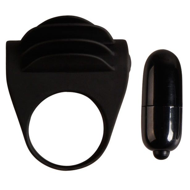 Pretty Love Male Chester Black Medical Grade Silicone Vibrator Ring with Bullet Vibrator