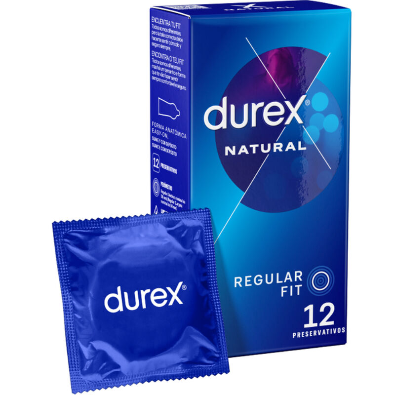 Durex Condoms - Condoms Natural Plus 12 Units, Anatomical Shape, Natural Latex, Electronically Checked, Zeus Flavor