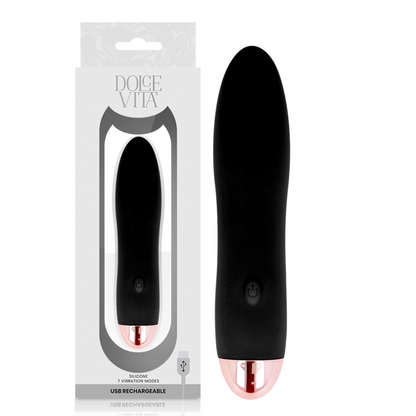 Dolce Vita - Four Black Rechargeable Vibrator with 7 Speeds, Soft Silicone, 13 cm Length