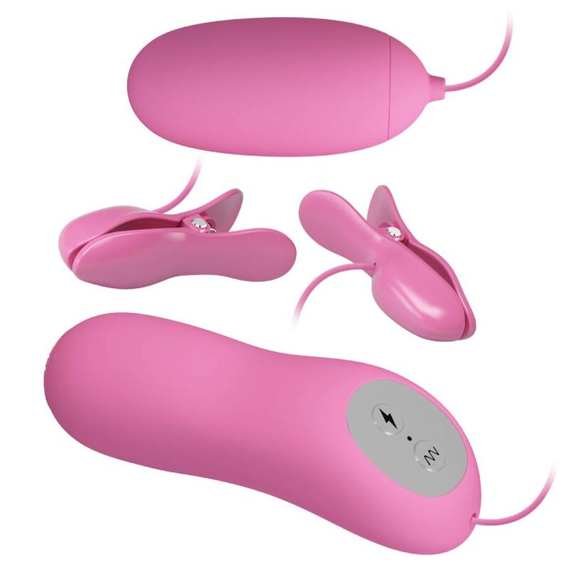 Pretty Love Flirtation - Pink Vibrating Egg and Nipple Clamps with Vibration and Electric Shock Functions