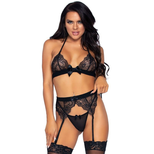 Leg Avenue Sets-Set De Trei Piese  Set De Trei Piese Top, Jartieră Și Gstring L