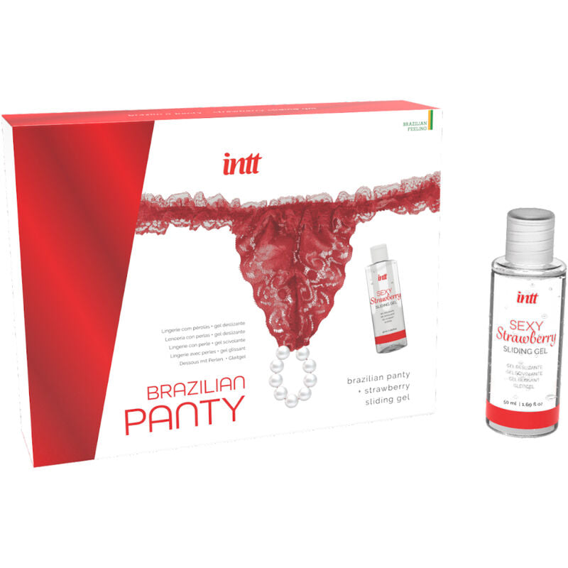 Intt Releases - Brazilian Red Panties With Pearls and Strawberry Lube Gel, 50ml