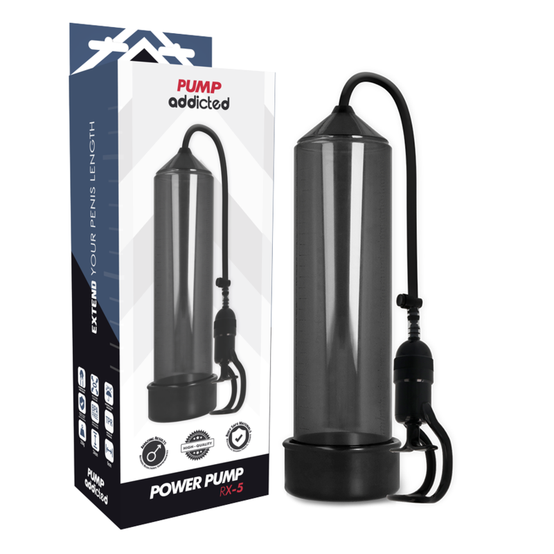 Pump Addicted - Dependent Pump Rx5 Black, Insertable Length 23cm, Material ABS + Silicone, Water Resistant, Phthalates Free