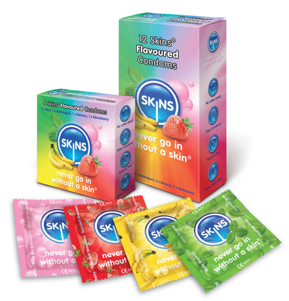 Skins - Flavored Condoms, 12 Packs, 52mm Width, Made of Premium Quality Natural Latex