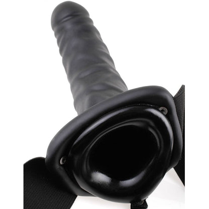 Fetish Fantasy Series - Hollow Strap-On Vibrator Black 19 cm, with Elastic Harness and Vibrations