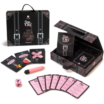 Secretplay 100% Games - Sex In The City Travel Set with 40 Task Cards, Vibrator, Kamasutra Dice and Intimate Accessories