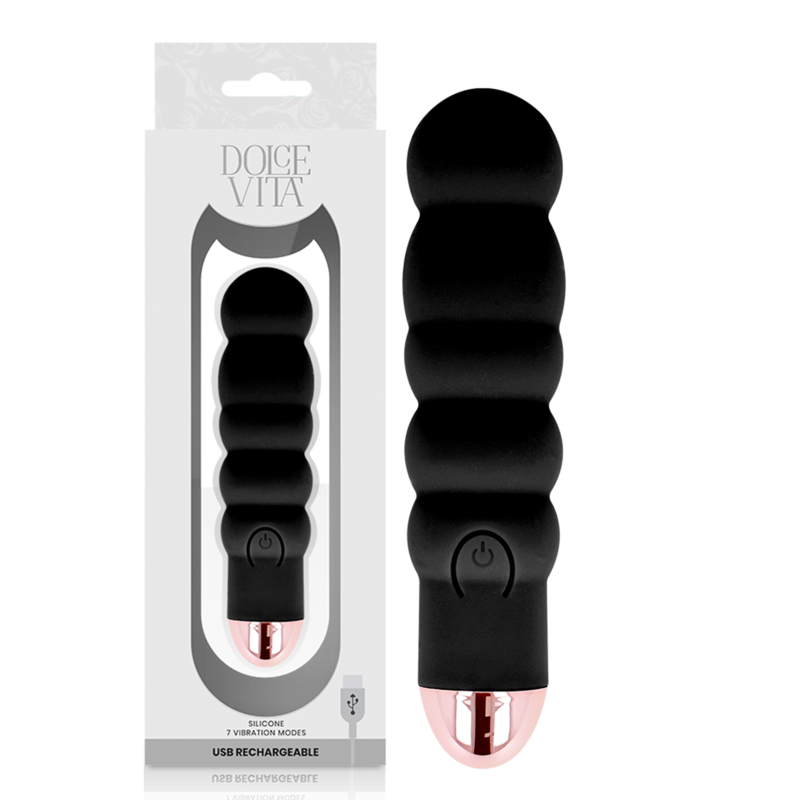 Dolce Vita - Six Black Rechargeable Vibrator with 7 Vibration Modes, Soft Silicone, 13cm Length