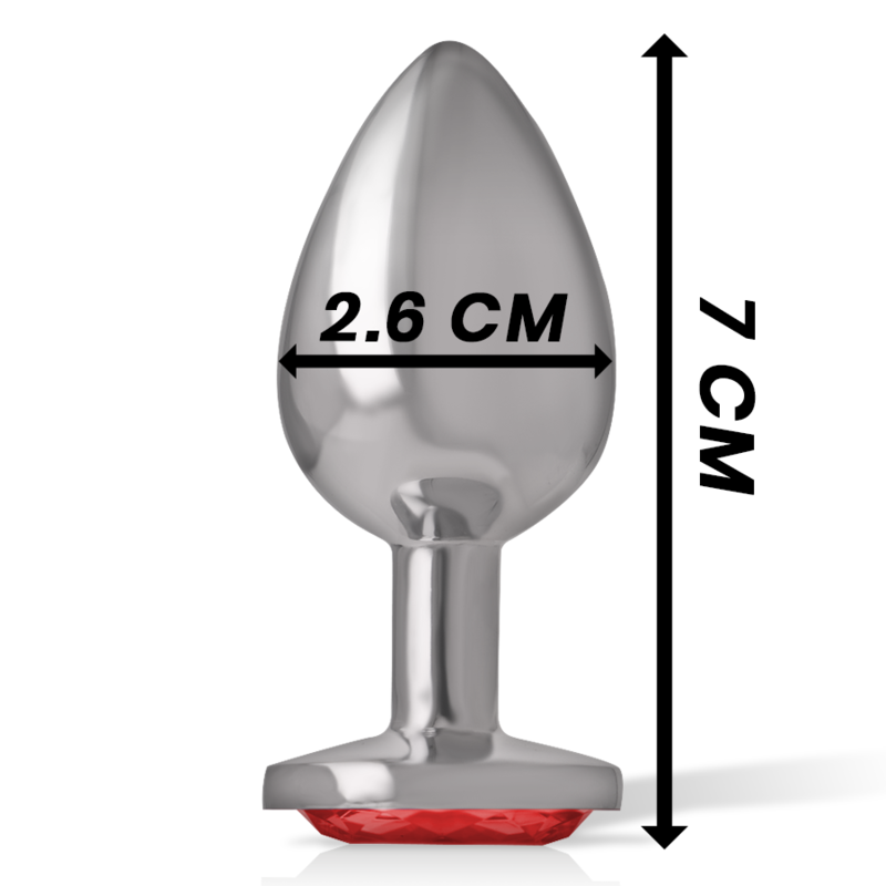 Intense Anal Toys - Metal Anal Plug With Diamond Jewel, Size S, Red Glass