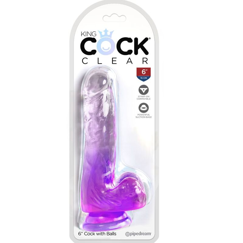 King Cock Clear - Realistic Dildo With Balls 13.5 cm Purple, TPE Material, Water Resistant