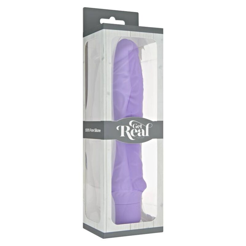 Get Real - Classic Large Purple Vibrator, 100% Silicone, 7 Vibration Functions, Generous Size, Water Resistant, Runs on 2 AA Batteries