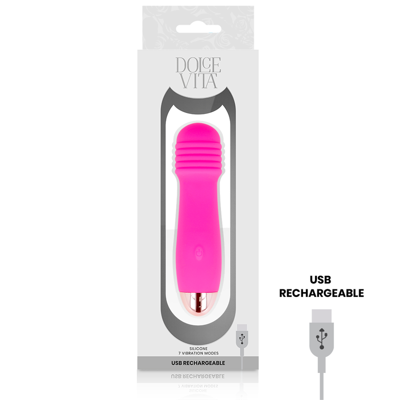 Dolce Vita - Three Pink 7-Speed ​​Rechargeable Vibrator, Soft Silicone, 12.2cm Length