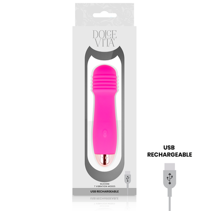 Dolce Vita - Three Pink 7-Speed ​​Rechargeable Vibrator, Soft Silicone, 12.2cm Length