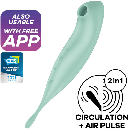 Satisfyer Connect - Twirling Pro+ Air Pulse and Vibration Stimulator, App Control, Water Resistant, Green