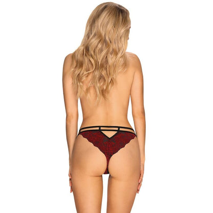 Obsessive Panties &amp; Thong - Burgundy Velvet Sugestina Thong with Black Straps and Triangle Cutout