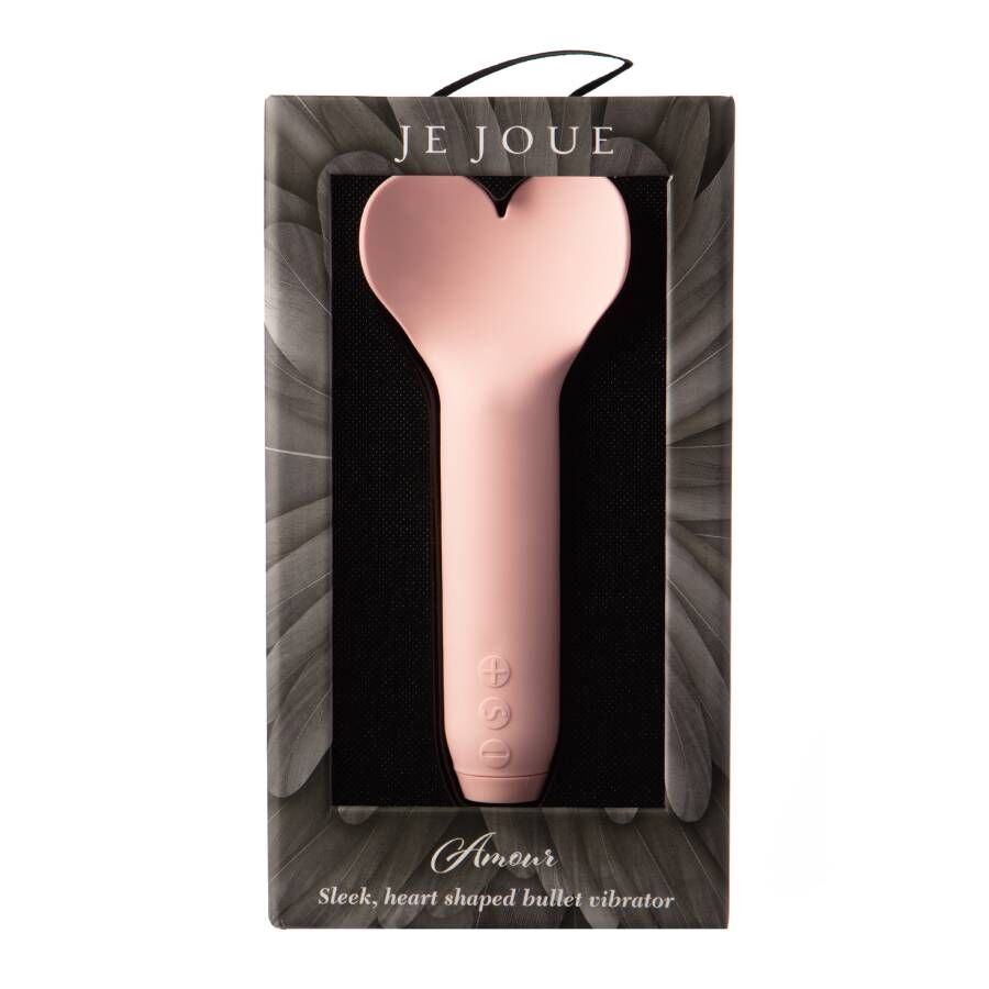 Je Joue - Amour Bullet Pale Rosette, Heart-Shaped Compact Vibrator, 5 Speeds and 7 Patterns, Waterproof, USB Rechargeable, Dimensions: 137.6mm x 55mm x 25mm