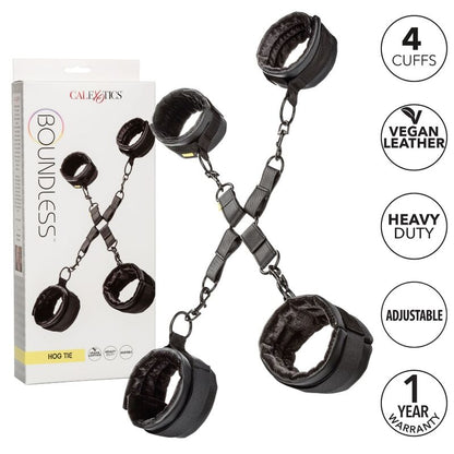 California Exotics - Boundless Hog Tie - BDSM Set with Handcuffs and Soft Padding in Vegan Leather, Fully Adjustable