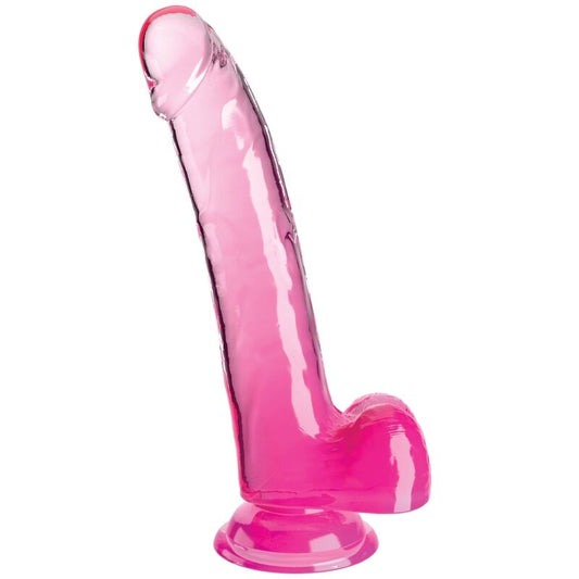 King Cock- Dildo Transparent Cu Testicule 20,3 Cm Roz