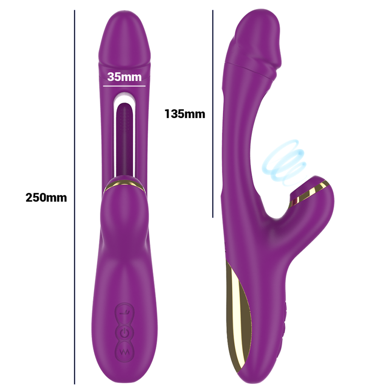 Intense Fun - Ateneo Rechargeable Multifunctional Vibrator, 3 Motors, Clitoral, Suction, Purple, 25 cm