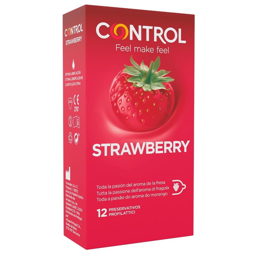 Control - Condoms Adapt Strawberry, 12 Units, Width 54 mm, Shape Adapta, Strawberry Flavor