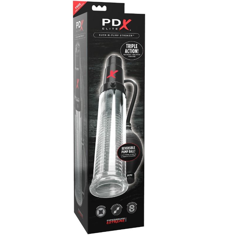 Pdx Elite Suck N Pump Stroker - Vibration and Suction Pump for Powerful Erections and Intense Pleasure