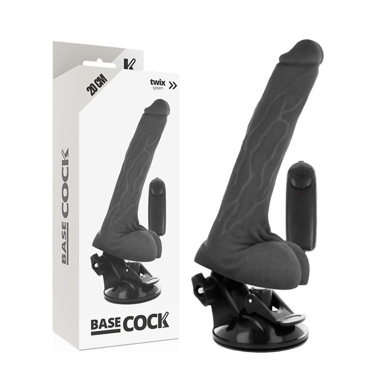 Basecock - Realistic Black Vibrator With Remote Control And Testicles 20 cm