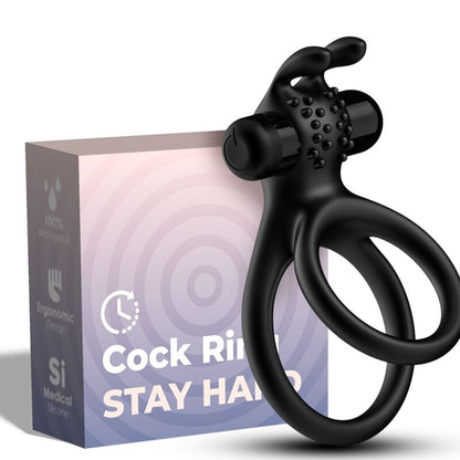 Armony For Him- Călător Inel Vibrator Dublu Pentru Cupluri Iepure Negru