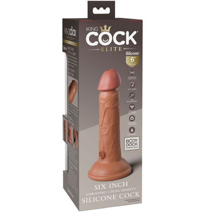 King Cock- Dildo Realist De Elită Cu Vibrație Și Silicon 15,2 Cm Caramel