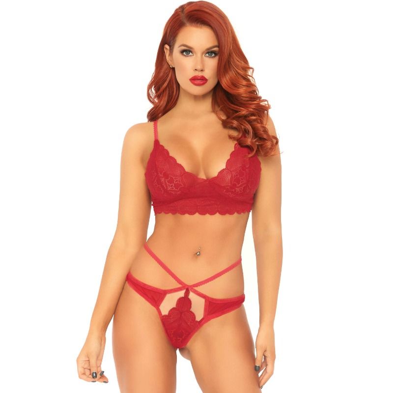 Leg Avenue Sets- 2 Piese Set De Dantelă Bralette Și Tanga M/L