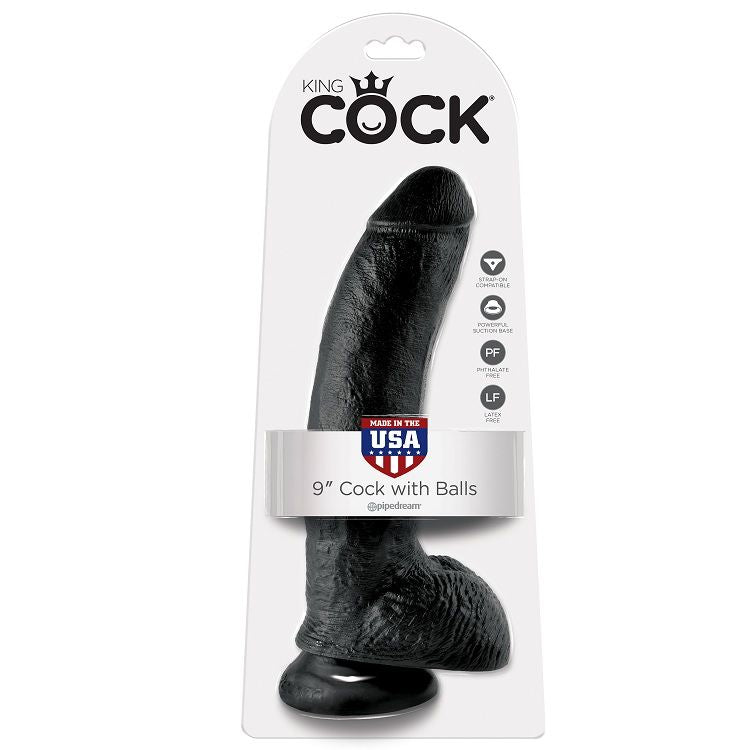 King Cock- Penis De 9" Negru Cu Bile 22.9 Cm