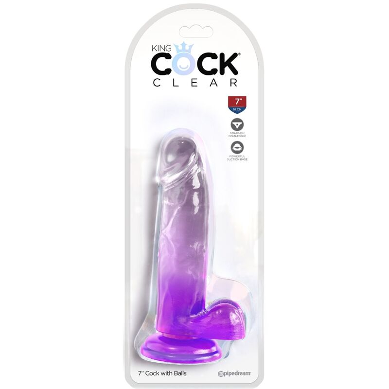 King Cock- Penis Realist Transparent Cu Bile 15,2 Cm Violet