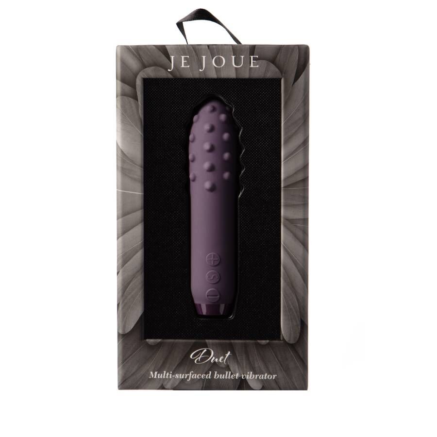 Je Joue - Duet Bullet Purple, Compact Vibrator with Multiple Surfaces, 5 Speeds and 7 Models, Waterproof, USB Rechargeable, Dimensions: 115mm x 28.5mm x 28.5mm