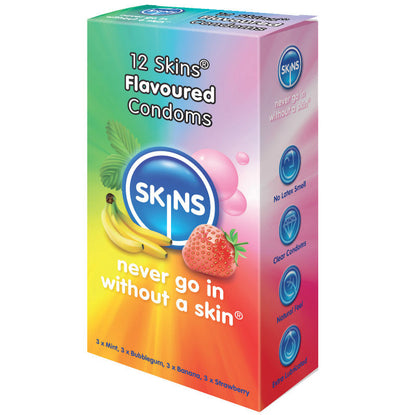 Skins - Flavored Condoms, 12 Packs, 52mm Width, Made of Premium Quality Natural Latex