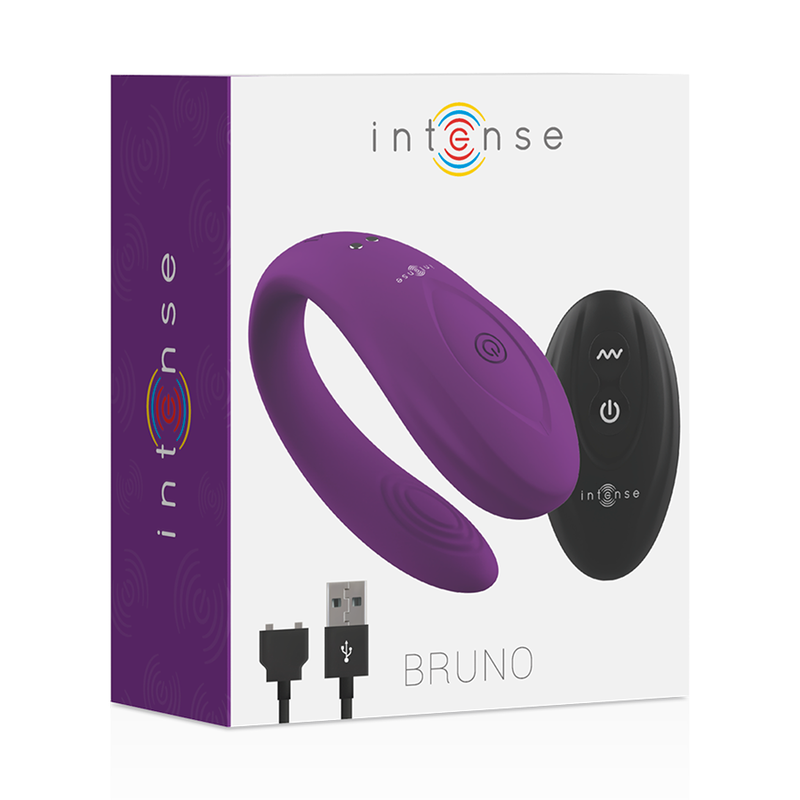 Intense Couples Toys - Bruno Vibrator With Remote Control, Double Pleasure Purple, 10 Vibration Patterns, Medical Silicone, Rechargeable, Submersible IPX6, Dimensions: 62mm x 15.5mm x 36mm