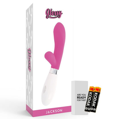 Glossy - Jackson Rabbit Pink, Silicone Vibrator with 10 Functions, 12cm, Operates on 2 AAA Batteries