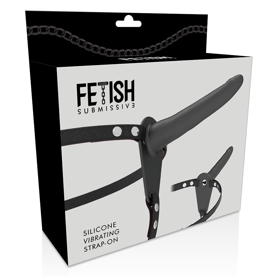 Fetish Submissive Harness - Black Silicone Vibrator, 15 cm, 10 Vibration Modes, Rechargeable, Waterproof