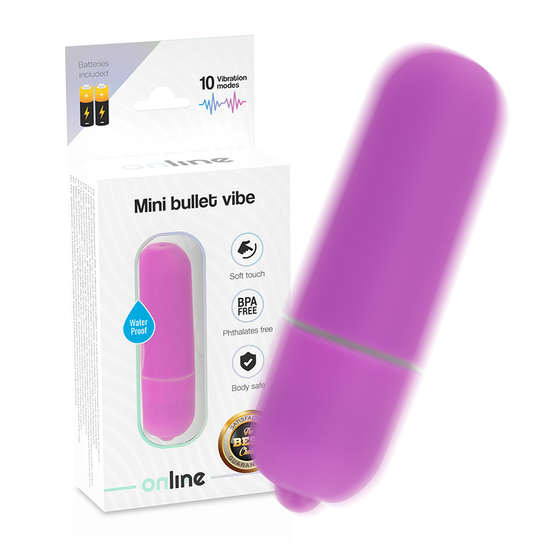 Online Mini Bat - Mini Bullet Vibrator with 10 Vibration Modes, Waterproof, Body Safe Material