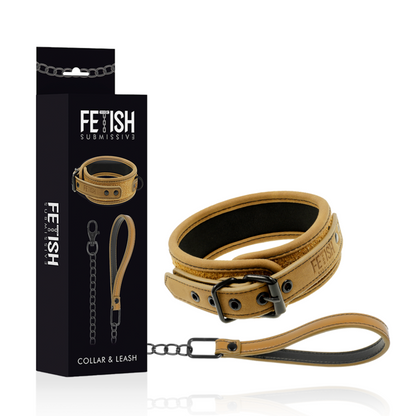 Fetish Submissive Origin - Vegan Leather, Neoprene and Nickel Free Metal Chain Collar and Handcuffs Set